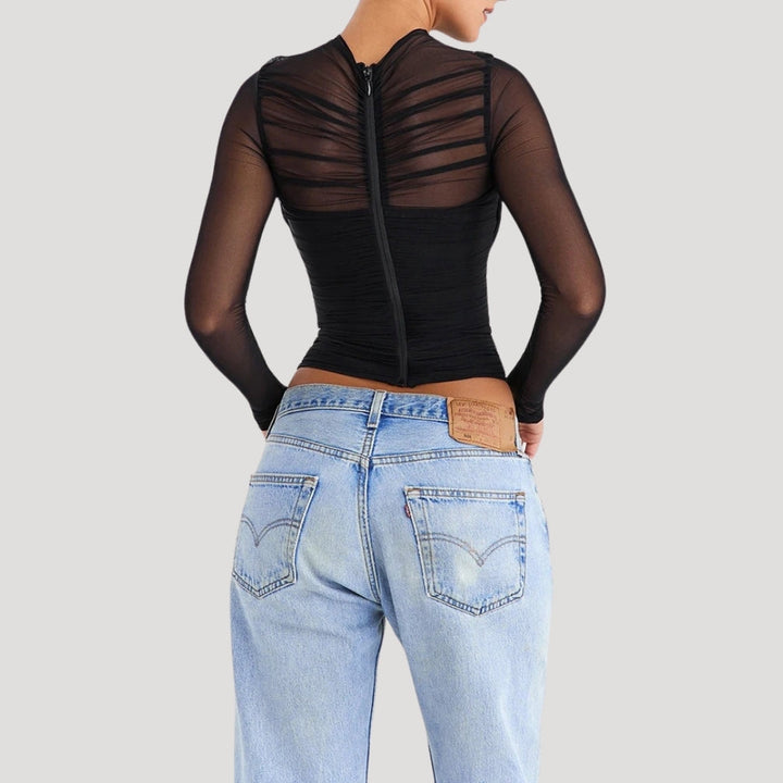 Stilla | Gennemsigtig Mesh Langærmet Wrap Top