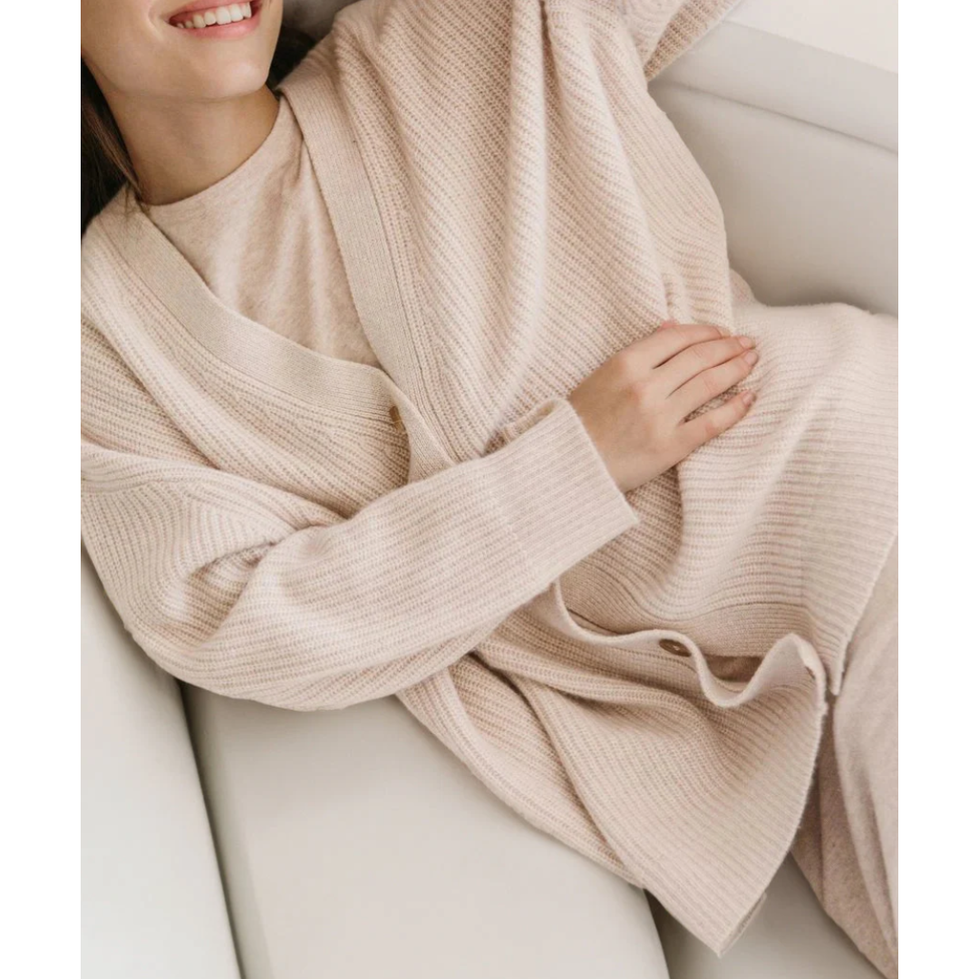 Stilla | Lang cardigan Casual pasform uldblanding V-hals knapper