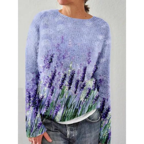 Stilla | Strikpullover Blød strik Løs pasform Rund hals Blomster mønster