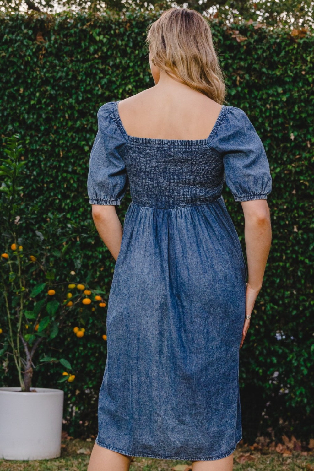 Stilla | Full Size Vasket Smocked Puff Sleeve Kjole