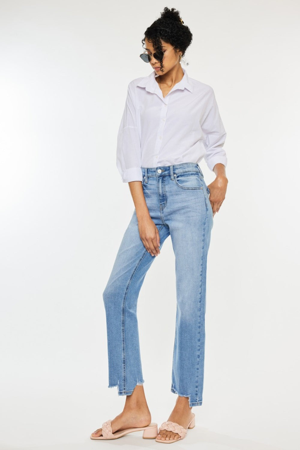 Stilla | Høj Talje Rå Kant Lige Jeans