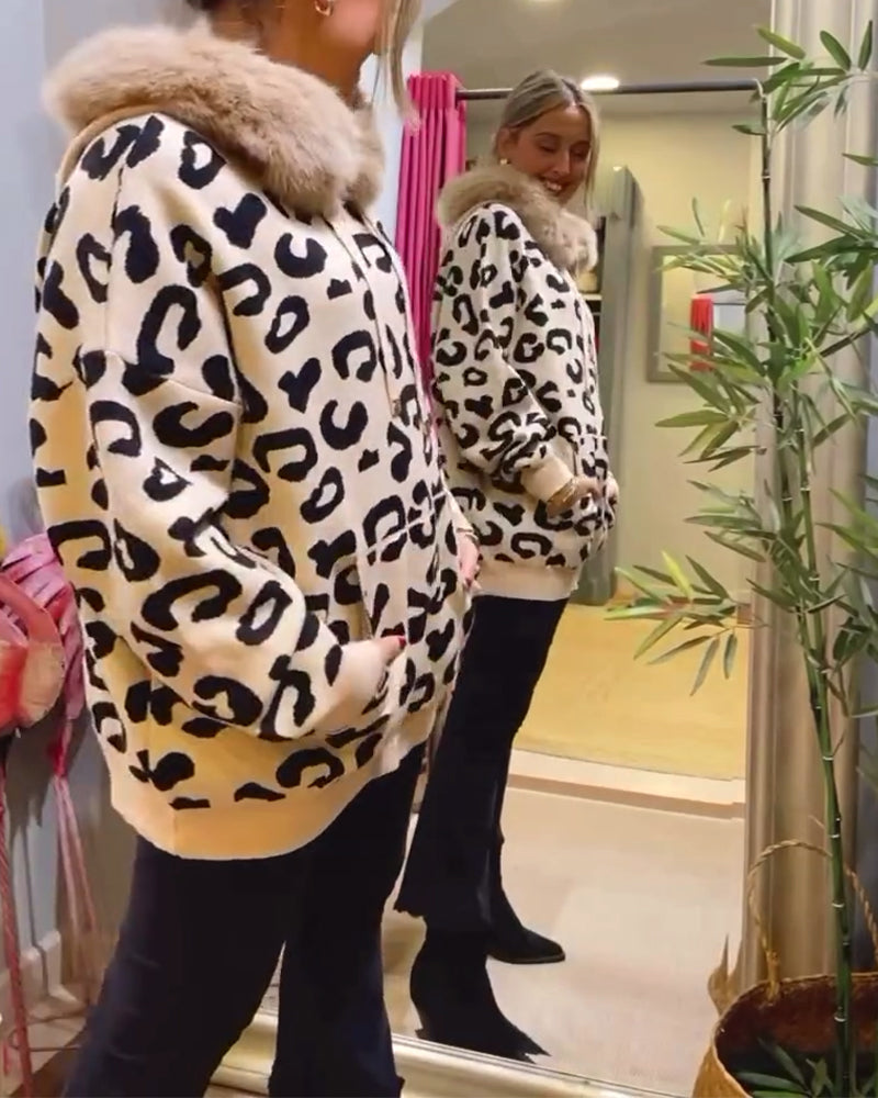 Stilla | Langærmet Elegant Hætte sweatshirt med Leopardmønster