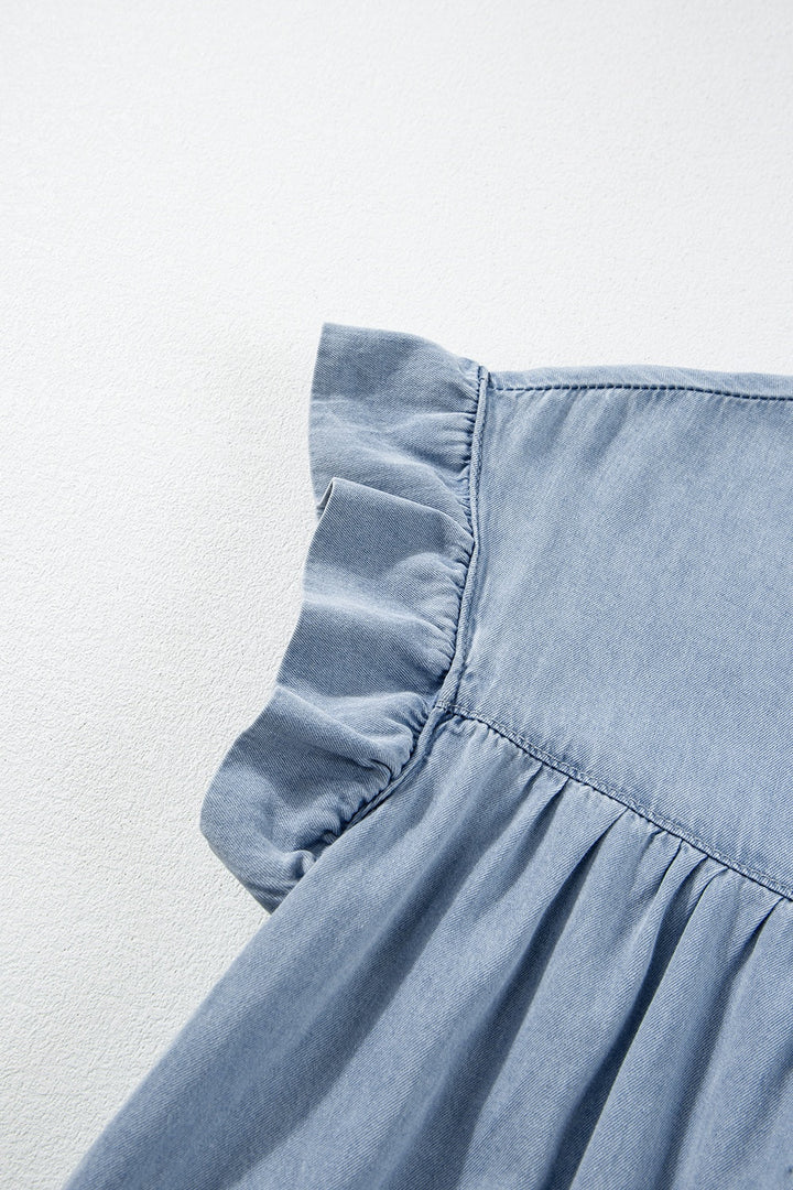 Stilla | Rund Hals Kapærmet Denim Kjole