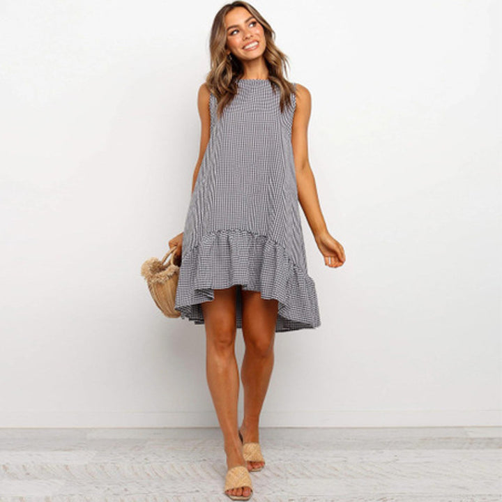 Femme High-Low Gingham Shift Kjole med Flæsekant Stilla