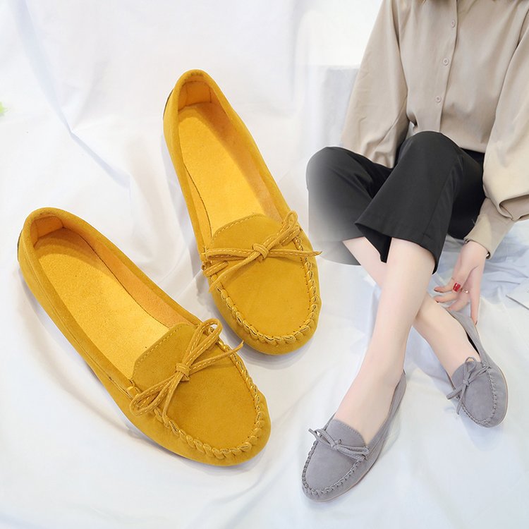 Dame nano femininer Velours‑slipon loafers med håndsyet forblad, dekorativ sløjfe og dæmpet memory-inderlægsso.