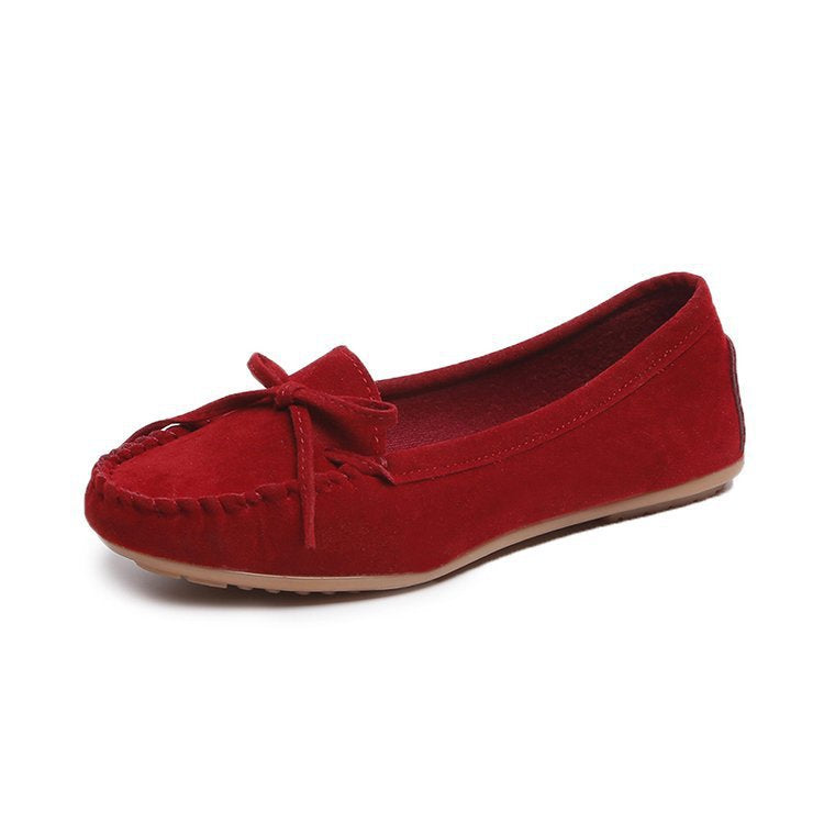Dame nano femininer Velours‑slipon loafers med håndsyet forblad, dekorativ sløjfe og dæmpet memory-inderlægsso.