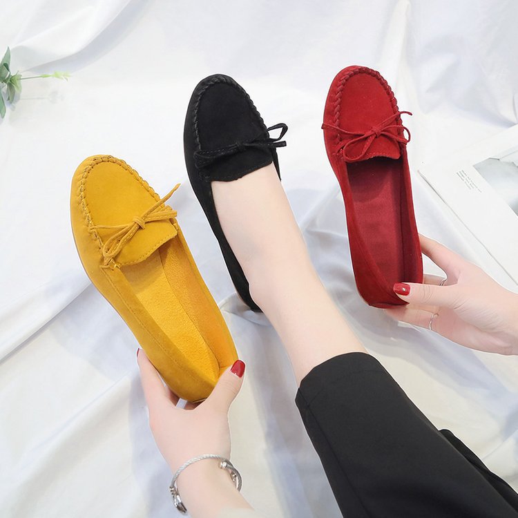 Dame nano femininer Velours‑slipon loafers med håndsyet forblad, dekorativ sløjfe og dæmpet memory-inderlægsso.