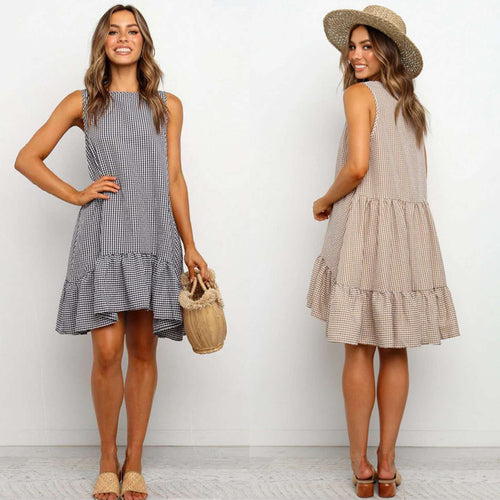 Femme High-Low Gingham Shift Kjole med Flæsekant Stilla