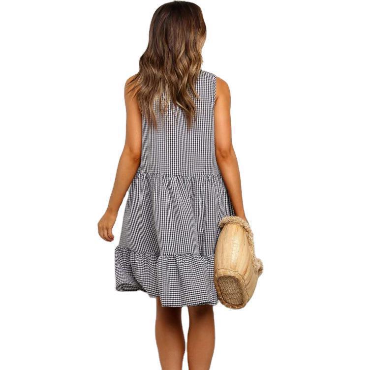 Femme High-Low Gingham Shift Kjole med Flæsekant Stilla