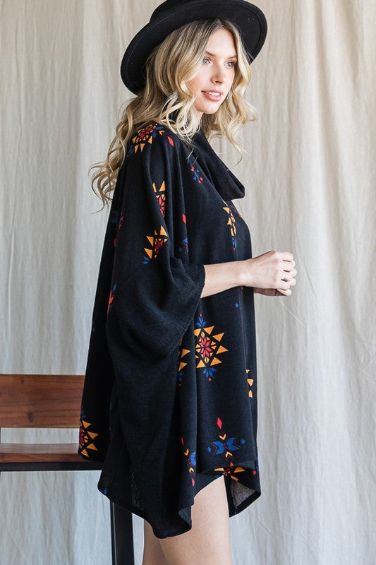 Stilla | Print Cowl Neck Oversized Poncho