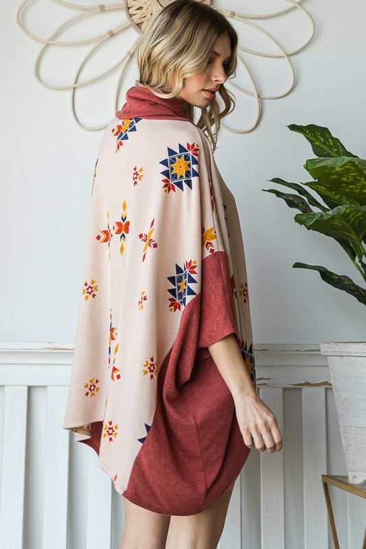 Stilla | Print Cowl Neck Oversized Poncho