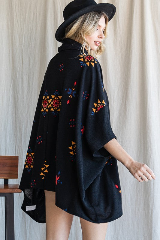 Stilla | Print Cowl Neck Oversized Poncho