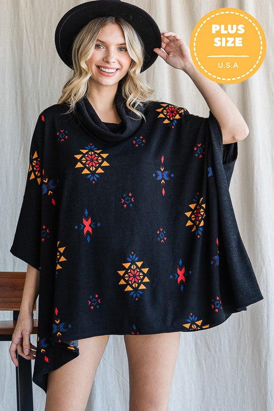 Stilla | Print Cowl Neck Oversized Poncho