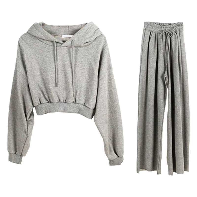 Kvindernes afslappede cropped hoodie med brede bukser sæt Stilla