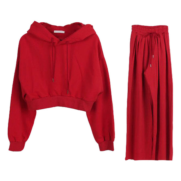 Kvindernes afslappede cropped hoodie med brede bukser sæt Stilla
