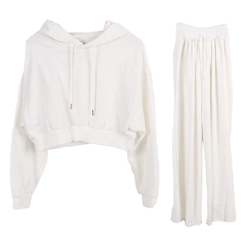 Kvindernes afslappede cropped hoodie med brede bukser sæt Stilla