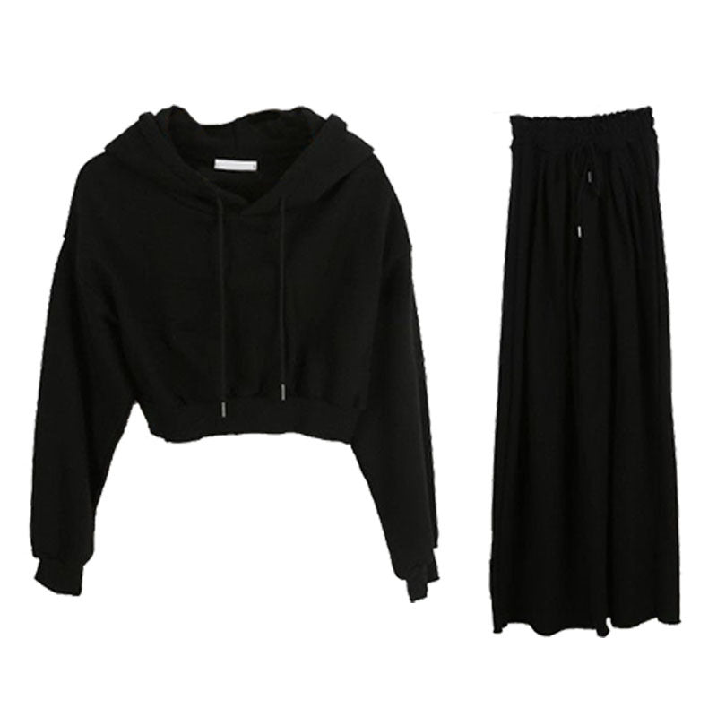 Kvindernes afslappede cropped hoodie med brede bukser sæt Stilla