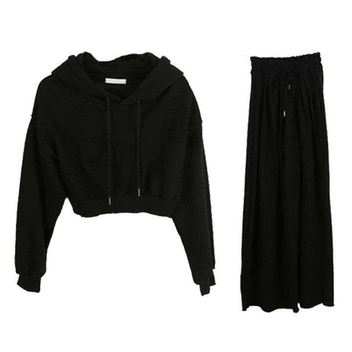 Kvindernes afslappede cropped hoodie med brede bukser sæt Stilla