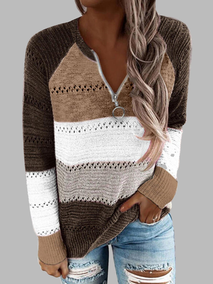 Stilla | Størrelse Farveblok Halv Lynlås Sweater
