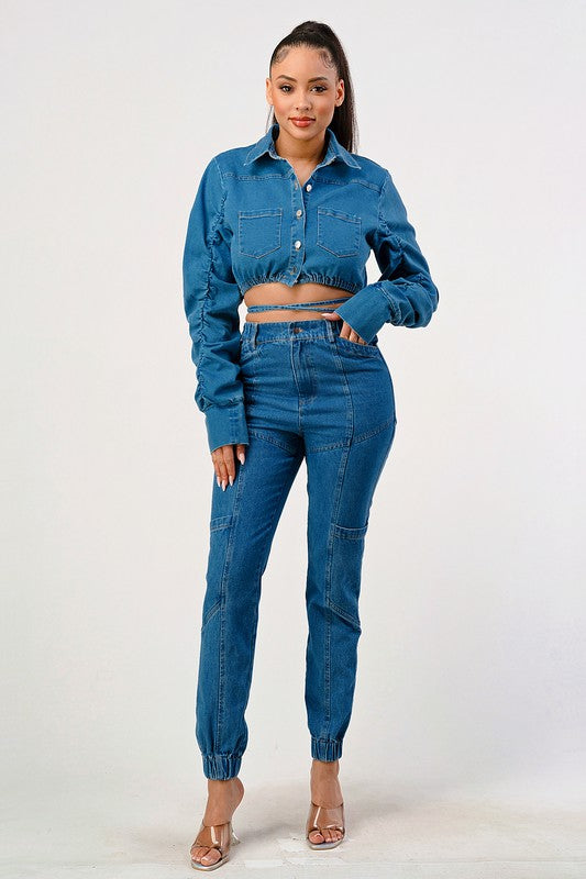 Stilla | Cropped Langærmet Denimjakke