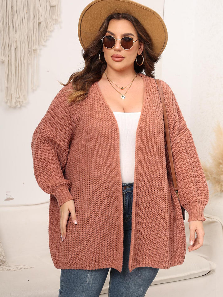 Stilla | Plus Size Åben Front Faldet Skuldre Strik Cardigan