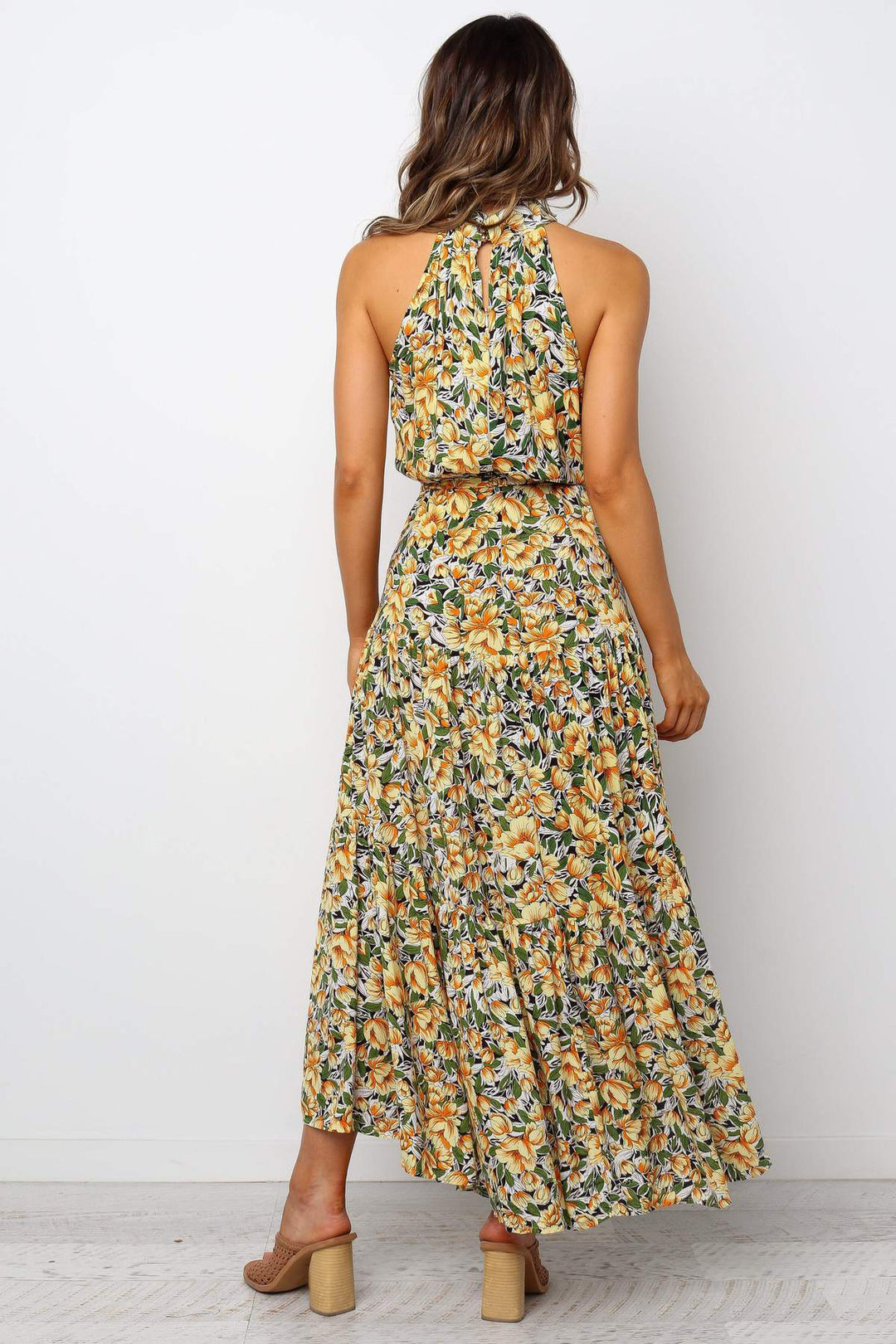 Dame Halter Neck Floral Maxi Kjole Stilla