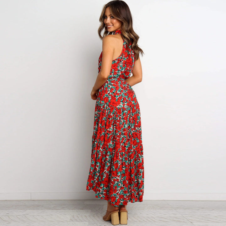 Dame Halter Neck Floral Maxi Kjole Stilla