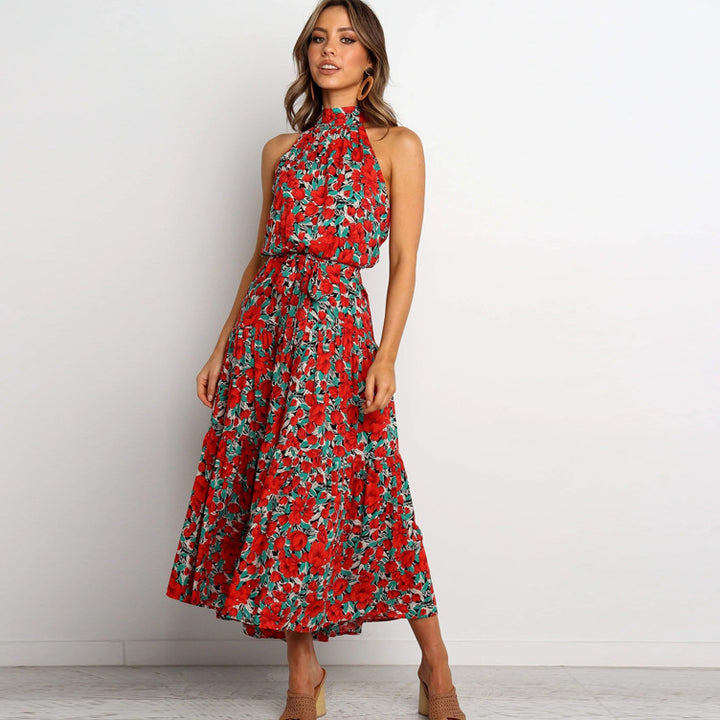 Dame Halter Neck Floral Maxi Kjole Stilla