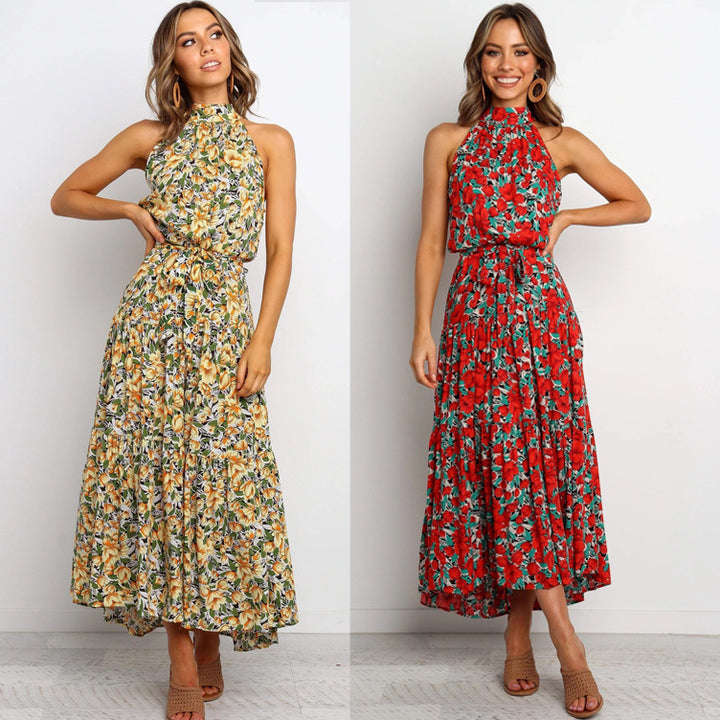 Dame Halter Neck Floral Maxi Kjole Stilla