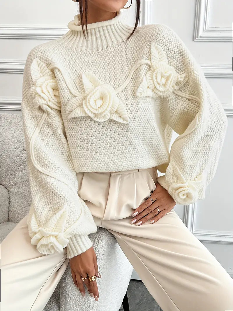 Stilla | Rullekrave strikbluse med blomster
