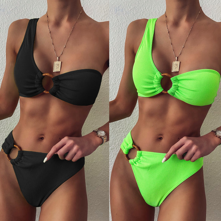 Dame asymmetrisk bikini-sæt med dekorative ringdetaljer Skovae