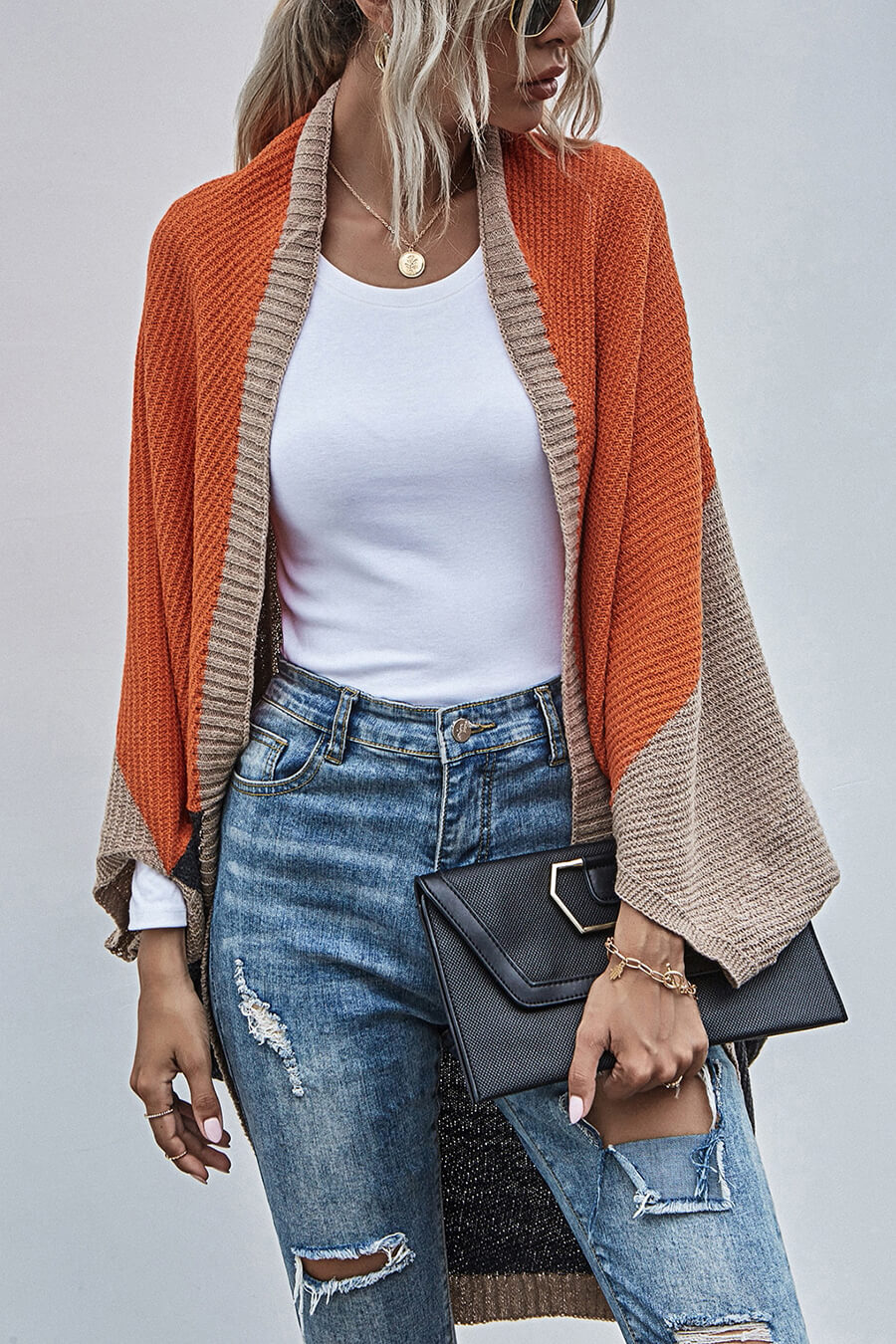 Stilla | Boho farveblok cardigan med vide ærmer