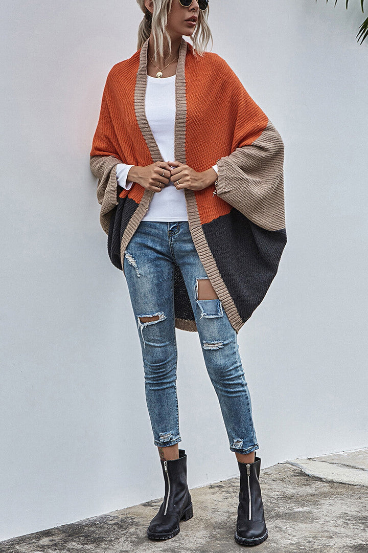 Stilla | Boho farveblok cardigan med vide ærmer