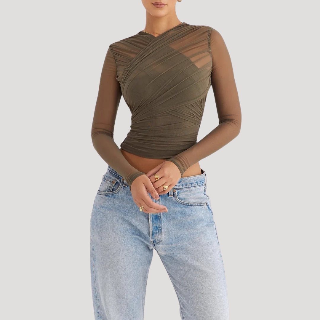 Stilla | Gennemsigtig Mesh Langærmet Wrap Top