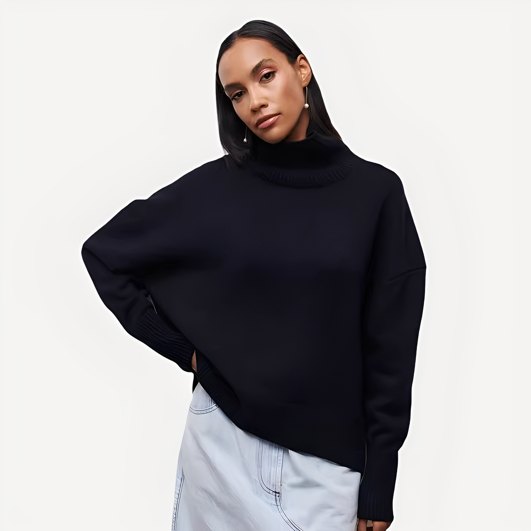 Stilla | Dame Sweater med Afslappet Snit og Høj Krave