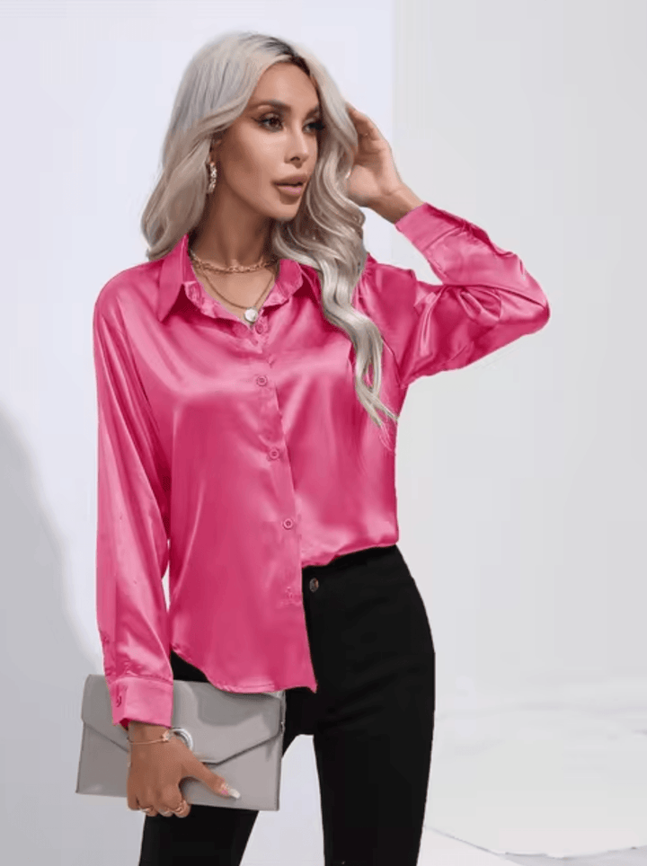 Stilla | Satin Bluse med Lange Ærmer