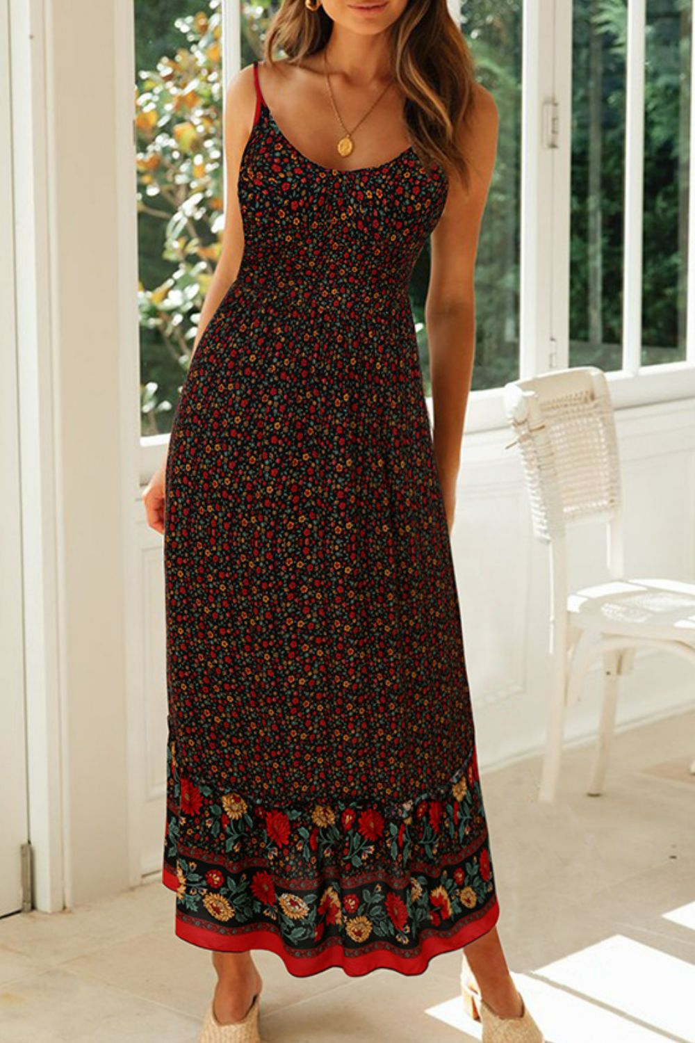 Stilla | Spaghetti Strop Frill Trim Maxi Kjole