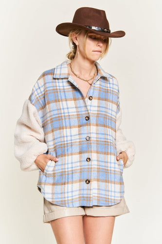 Stilla | Plaid Fuzzy Sleeve Jacket