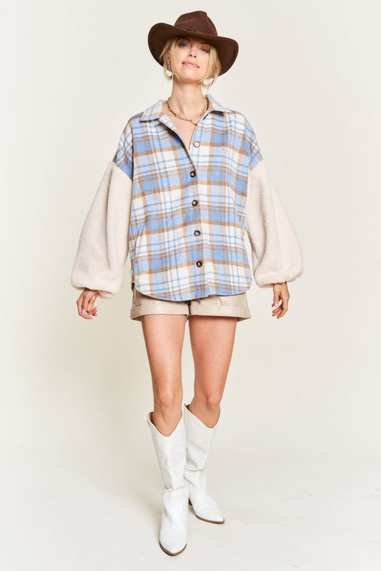 Stilla | Plaid Fuzzy Sleeve Jacket