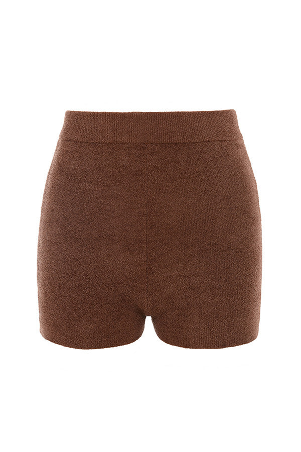 Stilla | Chokolade Fluffy Crop Top Med Højtaljede Shorts