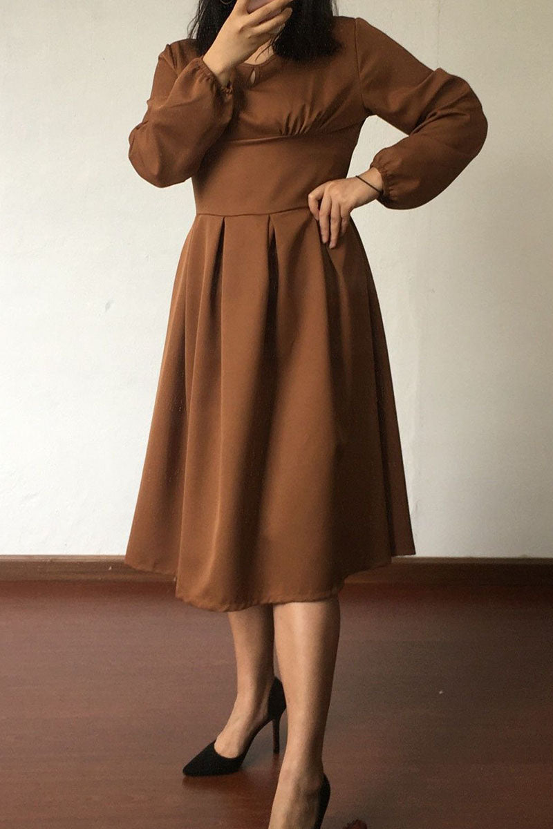 Stilla | Elegant Solid Patchwork O-hals Talje Nederdel Kjoler