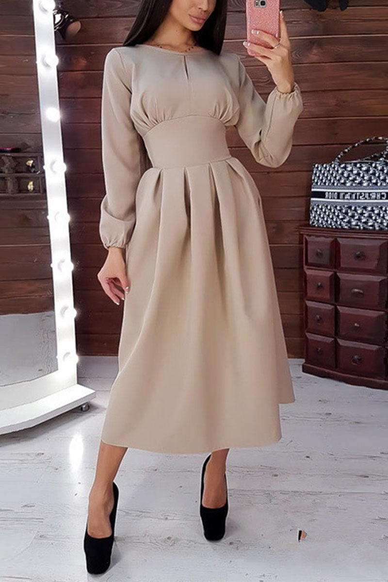 Stilla | Elegant Solid Patchwork O-hals Talje Nederdel Kjoler