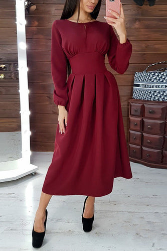 Stilla | Elegant Solid Patchwork O-hals Talje Nederdel Kjoler