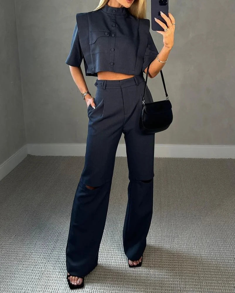 Stilla | Ensemble Amanda : Kortærmet bluse og High Waist bukser