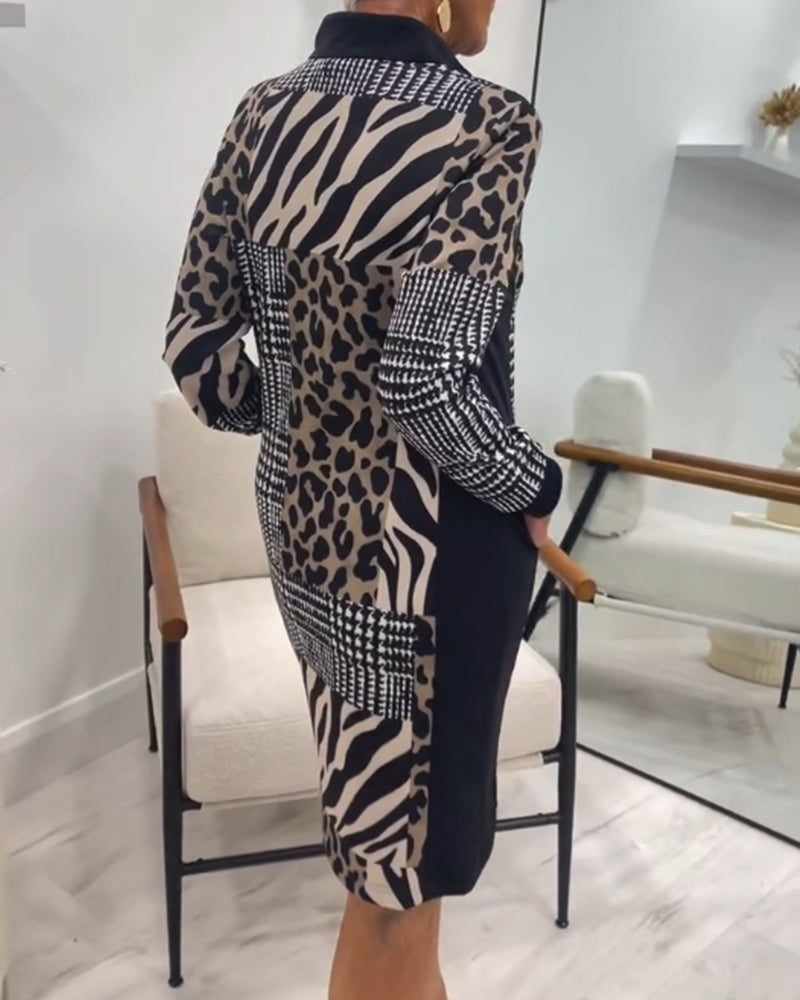 Stilla | Kjole med patchwork lynlås og lomme i leopardmønster