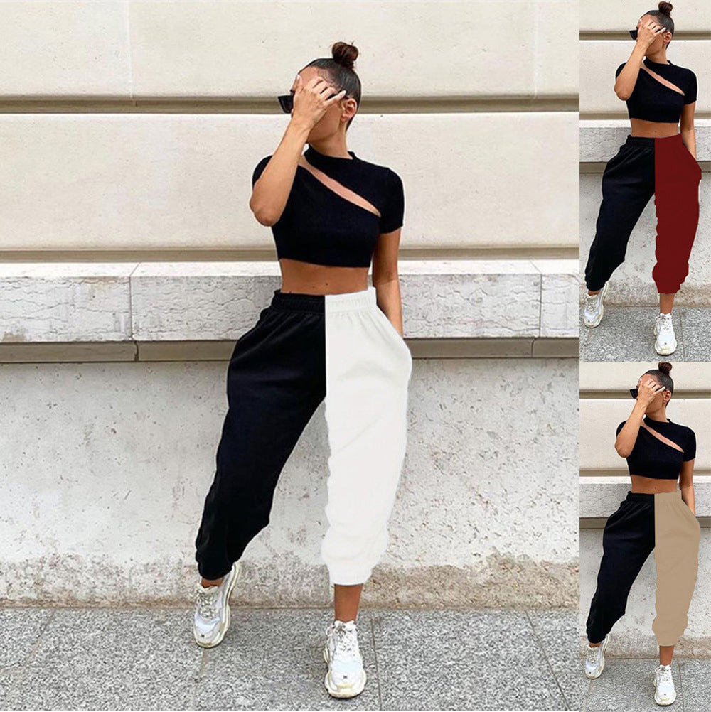 Dame Sporty Crop-Top med asymmetrisk snit og afslappede joggingbukser Stilla