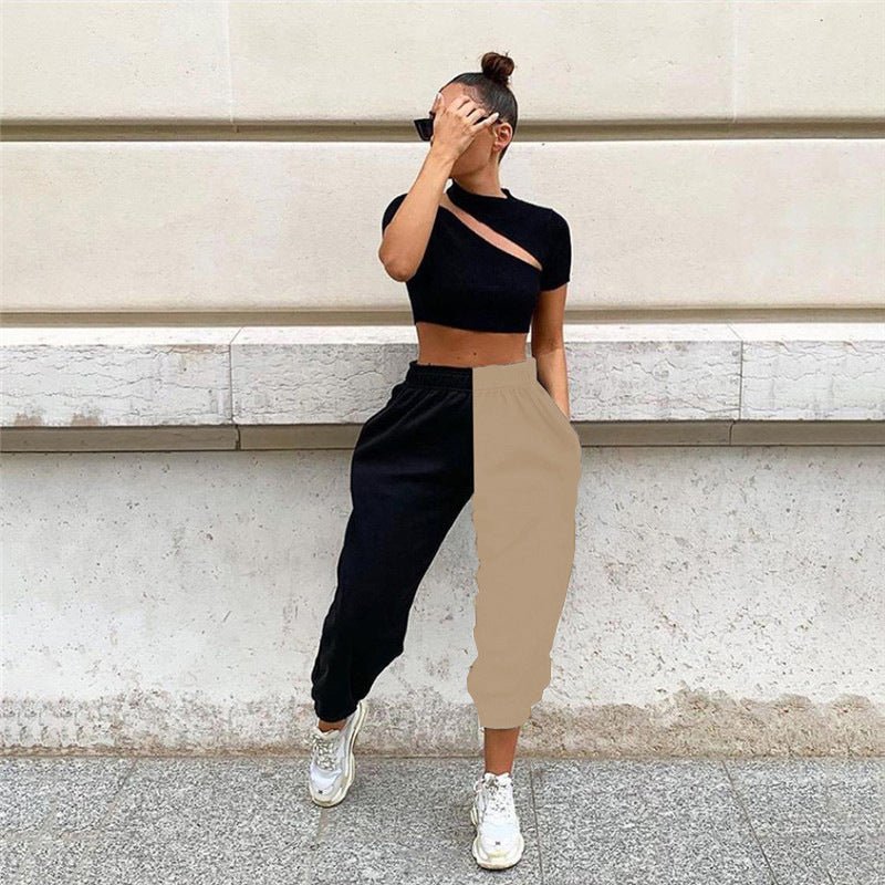 Dame Sporty Crop-Top med asymmetrisk snit og afslappede joggingbukser Stilla