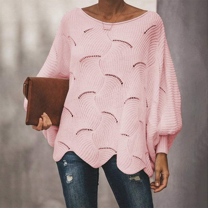 Kvinder Luftig Strik Sweater med Bølge Mønster og brede Ærmer Stilla