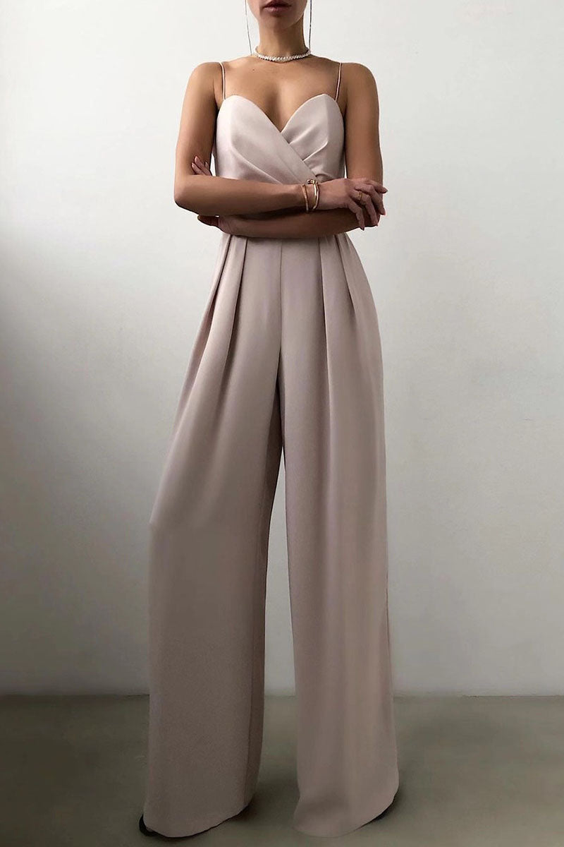Stilla | Mode Afslappet Solid Patchwork V-hals Løse Jumpsuits