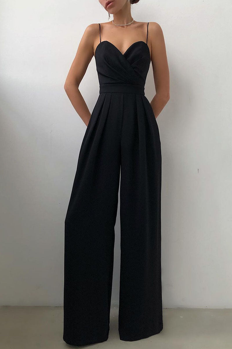 Stilla | Mode Afslappet Solid Patchwork V-hals Løse Jumpsuits